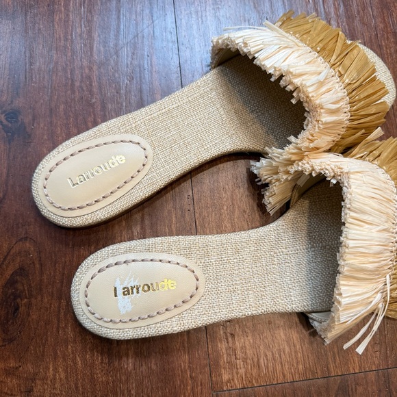 NEW Larroude Ivy Fringe Flat Sandals - Tan Raffia Sz 8 - Picture 4 of 8
